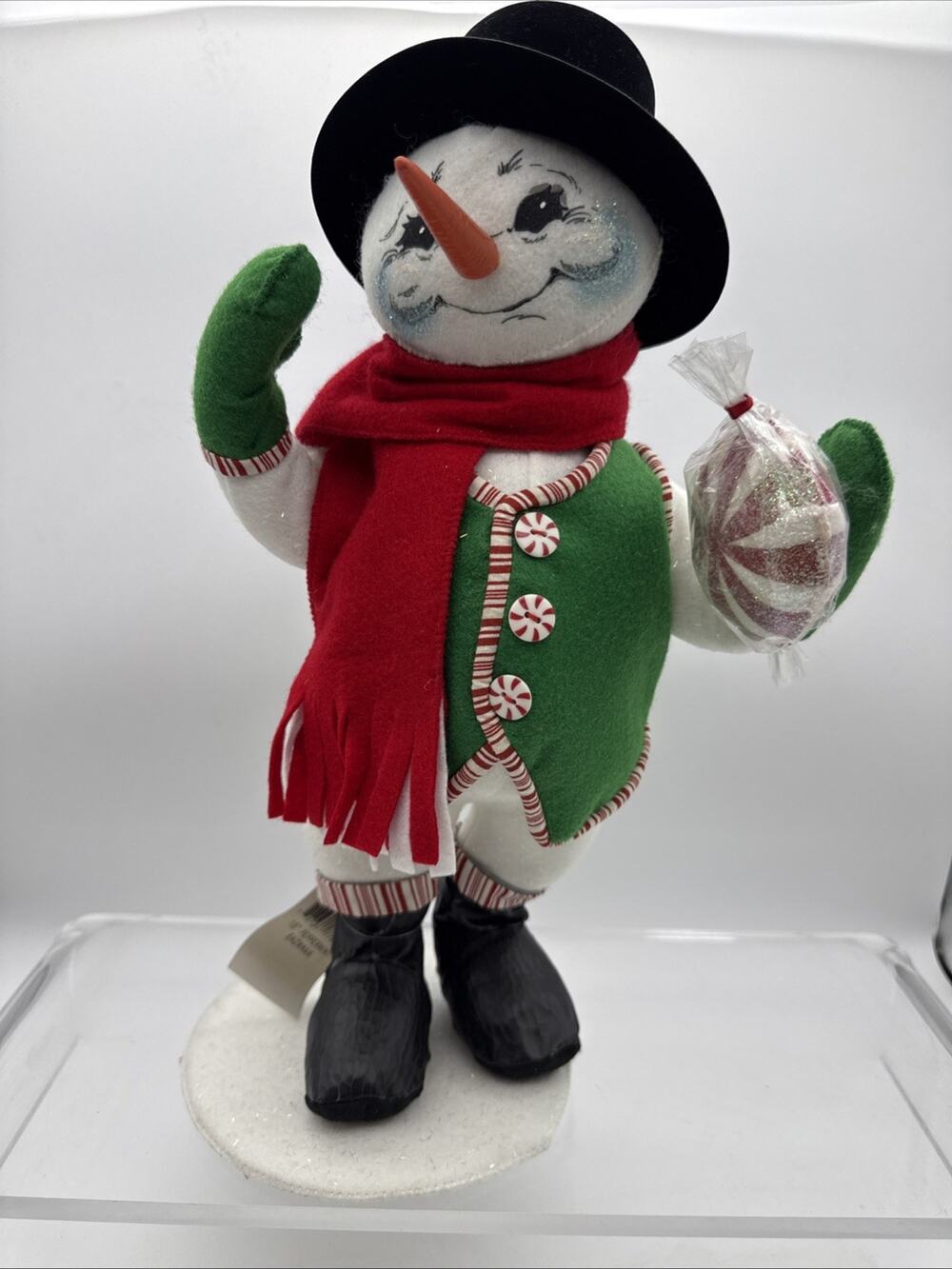 Annalee Christmas 2007 Snowman Peppermint Candy Mobility Doll 15” tall